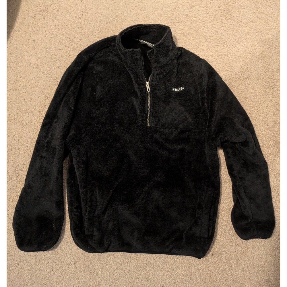 Volcom Women’s Black Faux Fur Fleece Jacket Full Zip Pockets Size M